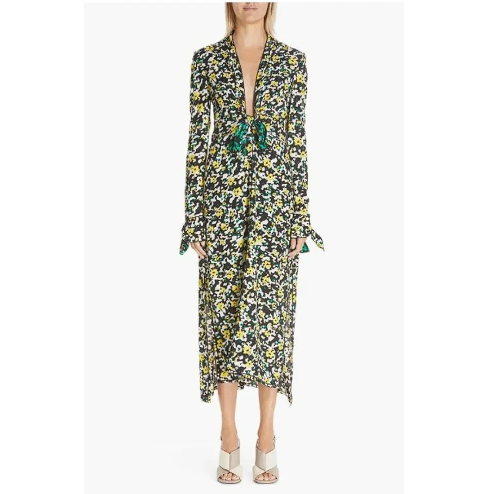 PROENZA SCHOULER Women's Wildflower-Print Georgette Midi Dress Size 4 in Black - Picture 1 of 15